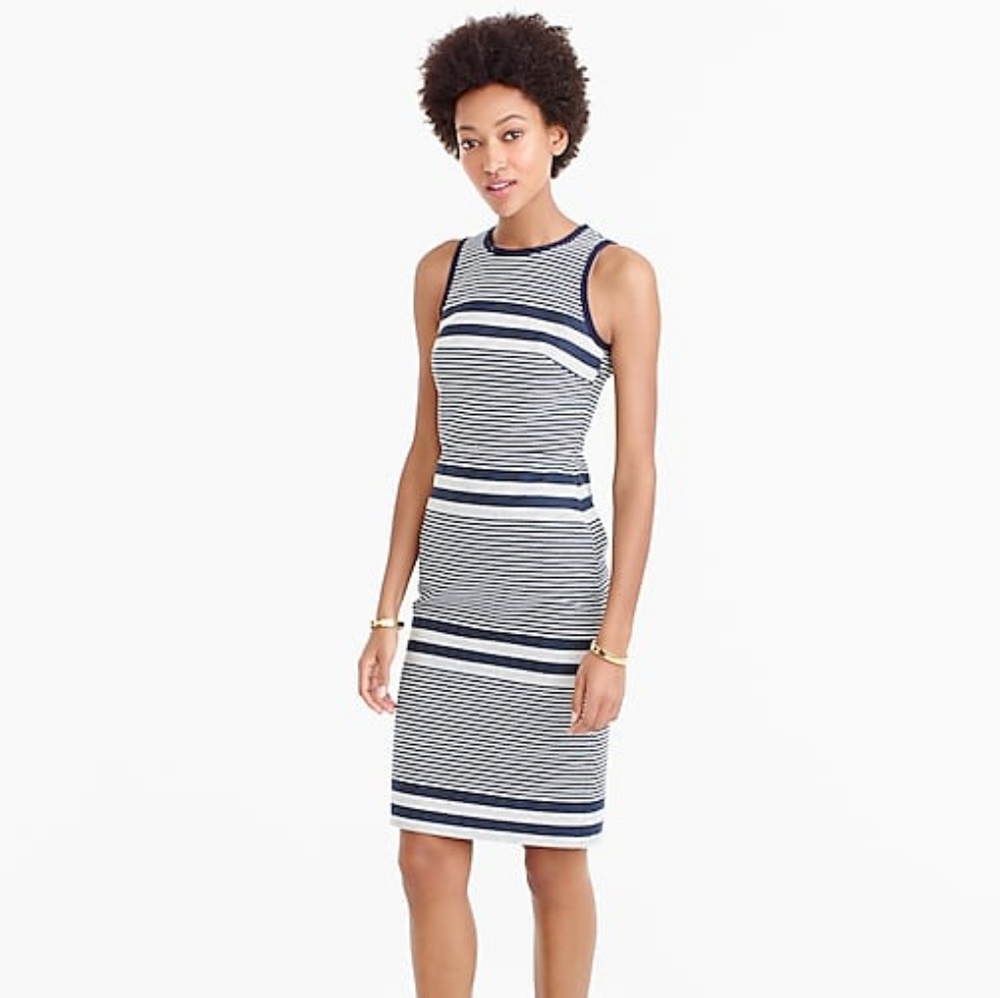 J. Crew Navy and White Striped Sleeveless Sheath Dress